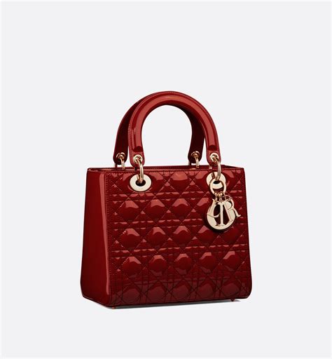 medium cherry cannage red lady dior patent calfskin bag|medium Lady Dior Bag.